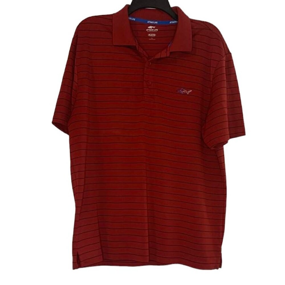GREG NORMAN Play Dry GOLF POLO SHIRT Dark Red Black Striped ATTACK LIFE